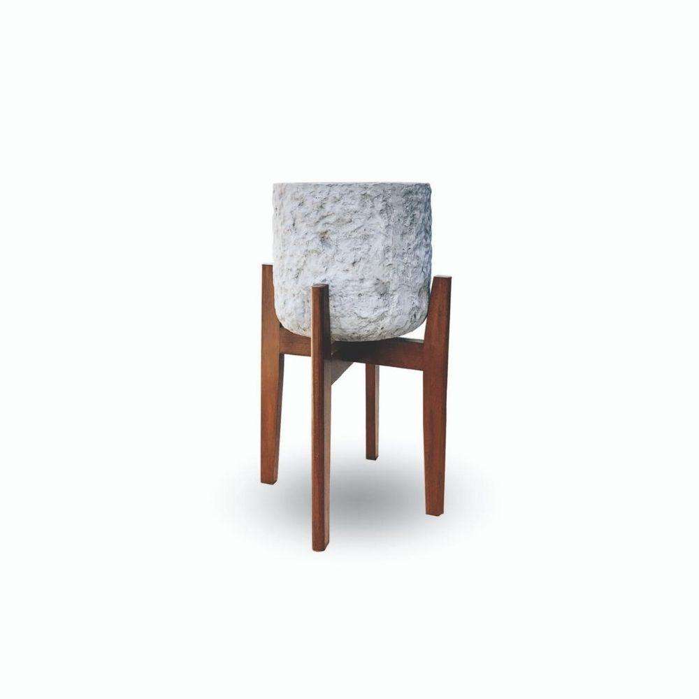ROMA MID-CENTURY ROCK PLANTER WITH WOODEN STAND Brass Planter ArtiPlanto
