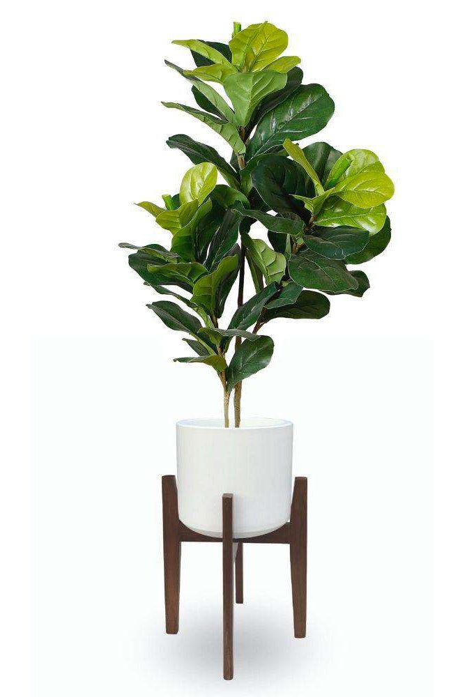 BONI WHITE MID - CENTURY CEMENT PLANTER WITH WOODEN STAND ArtiPlanto