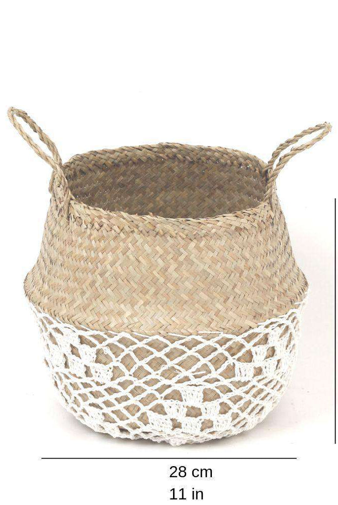 COSTA - Seagrass Basket With White Net Pattern ArtiPlanto
