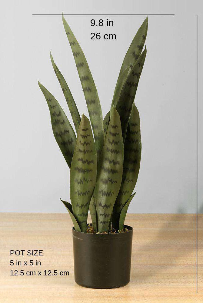DEZI Artificial Snake Sansevieria Dark Green Potted Plant 21'' ArtiPlanto