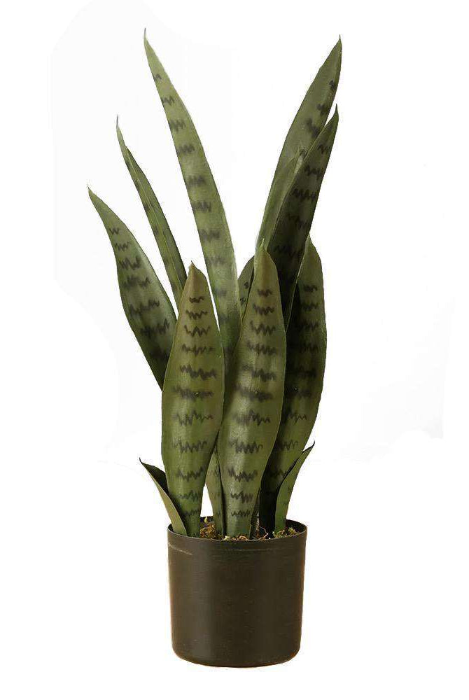 DEZI Artificial Snake Sansevieria Dark Green Potted Plant 21'' ArtiPlanto