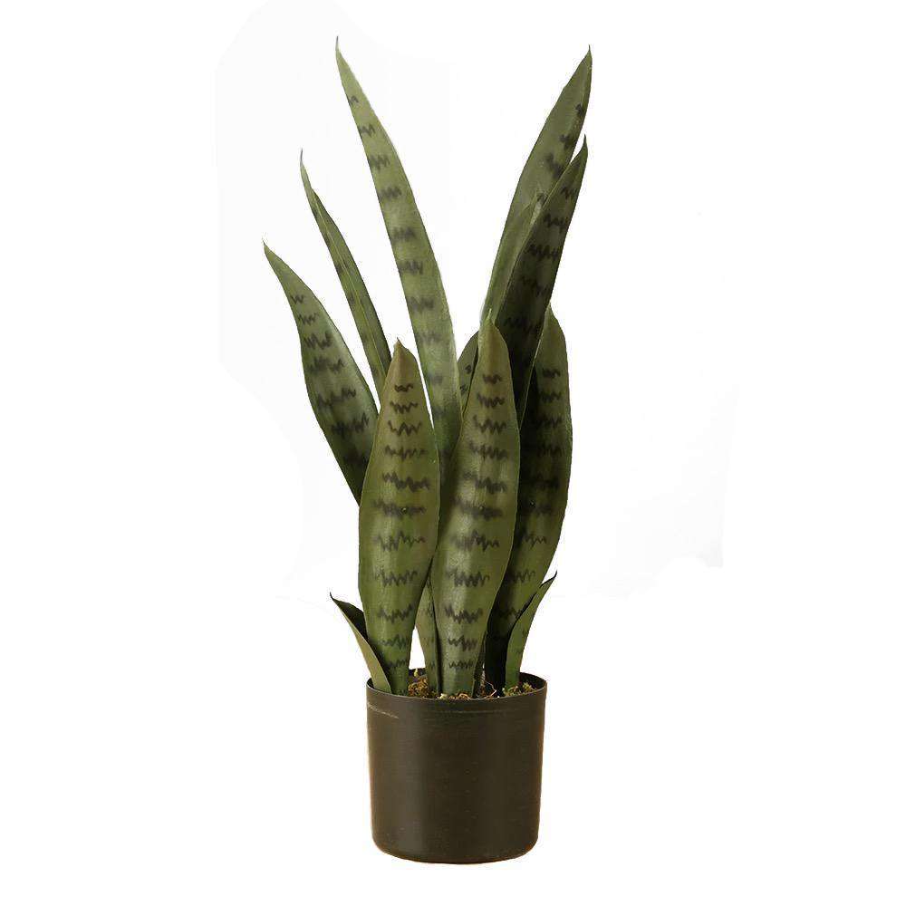 DEZI Artificial Snake Sansevieria Dark Green Potted Plant 21'' ArtiPlanto