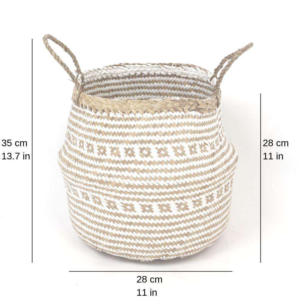 ISAK - Seagrass Basket With White Decoration ArtiPlanto