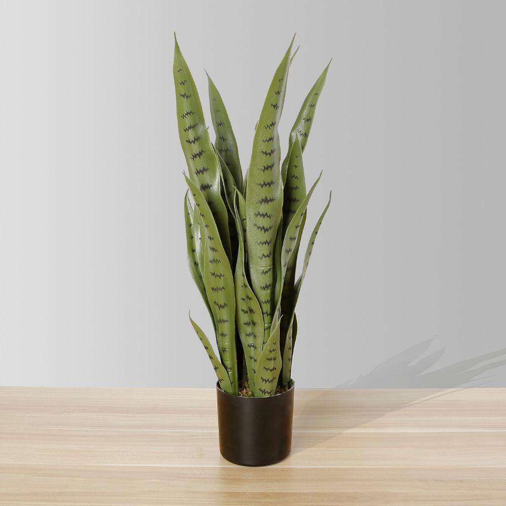 JOSE ARTIFICIAL SNAKE SANSEVIERIA DARK GREEN POTTED PLANT 26' ArtiPlanto