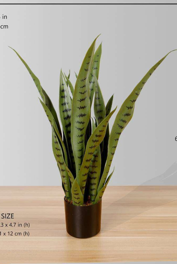 JOSE ARTIFICIAL SNAKE SANSEVIERIA DARK GREEN POTTED PLANT 26' ArtiPlanto