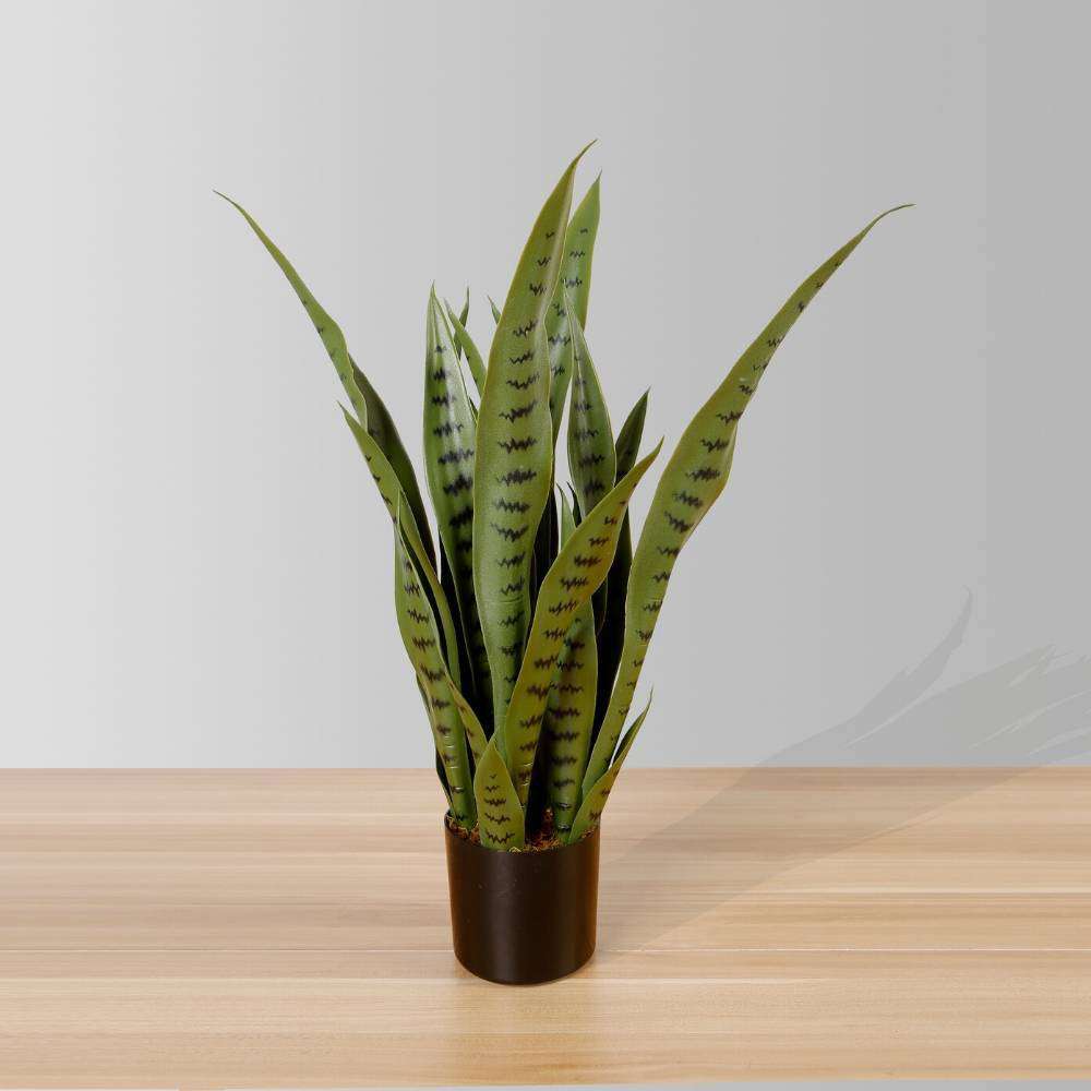 JOSE ARTIFICIAL SNAKE SANSEVIERIA DARK GREEN POTTED PLANT 26' ArtiPlanto