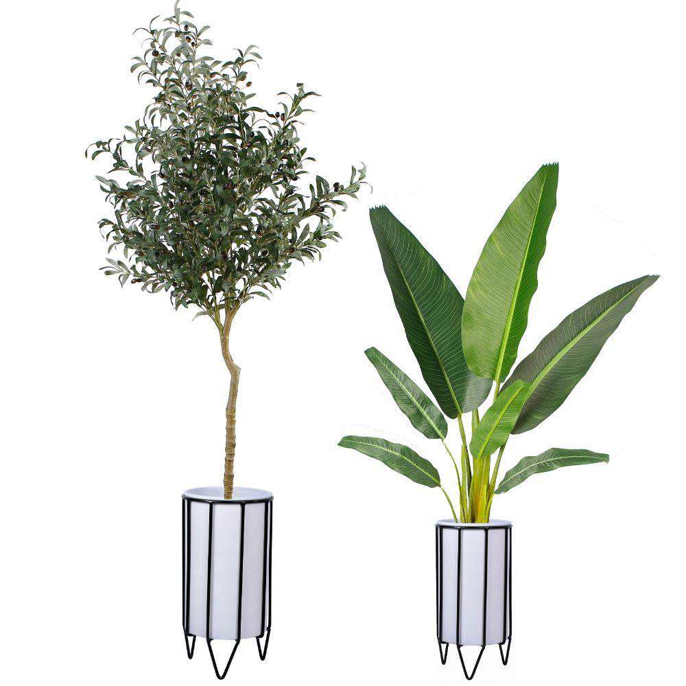 MATI - White Planter With Black Stand ArtiPlanto