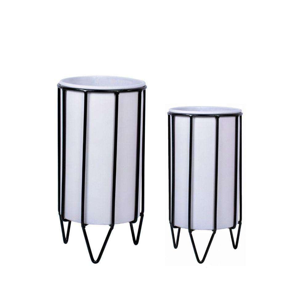 MATI - White Planter With Black Stand ArtiPlanto