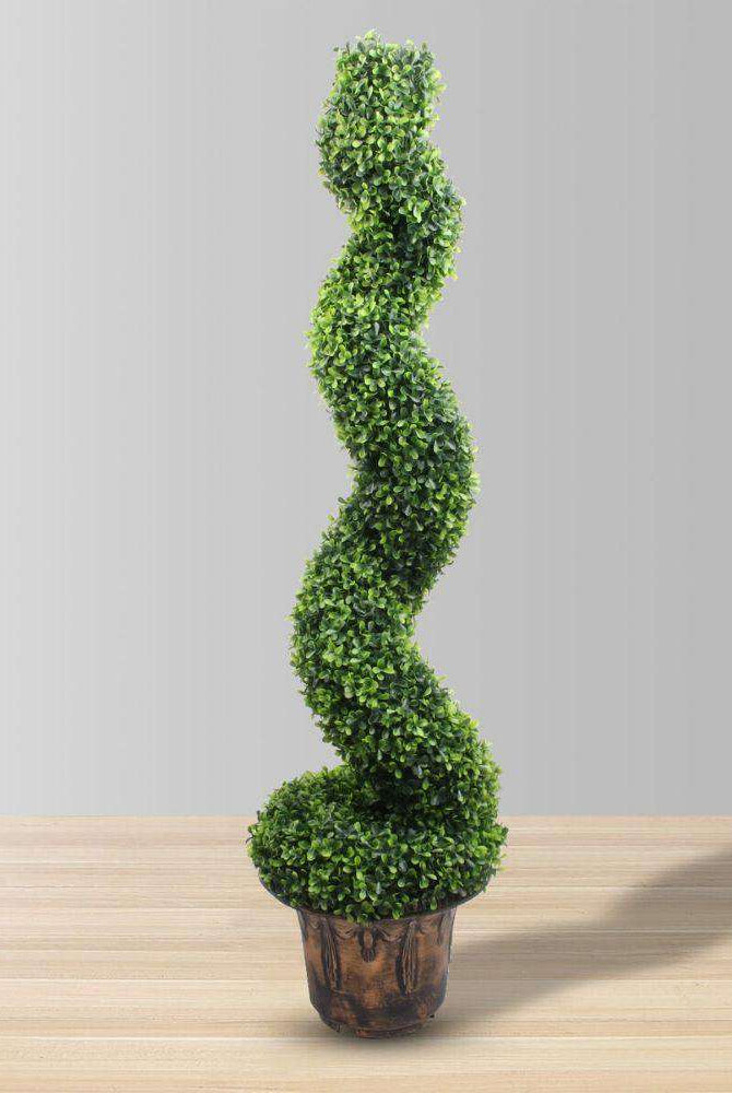 NORWICH Faux Potted Spiral Boxwood Topiary Plant 48'' ArtiPlanto