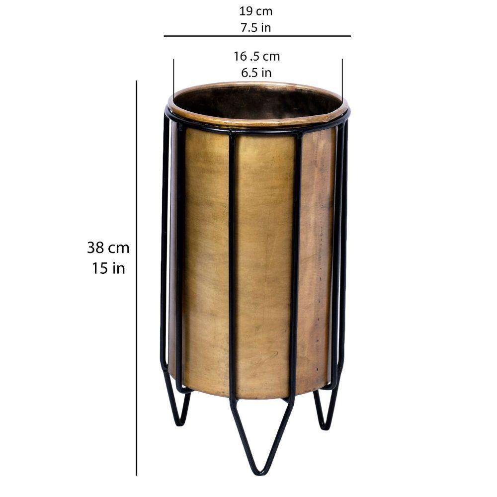 Neva - Brass Planter With Black Stand ArtiPlanto