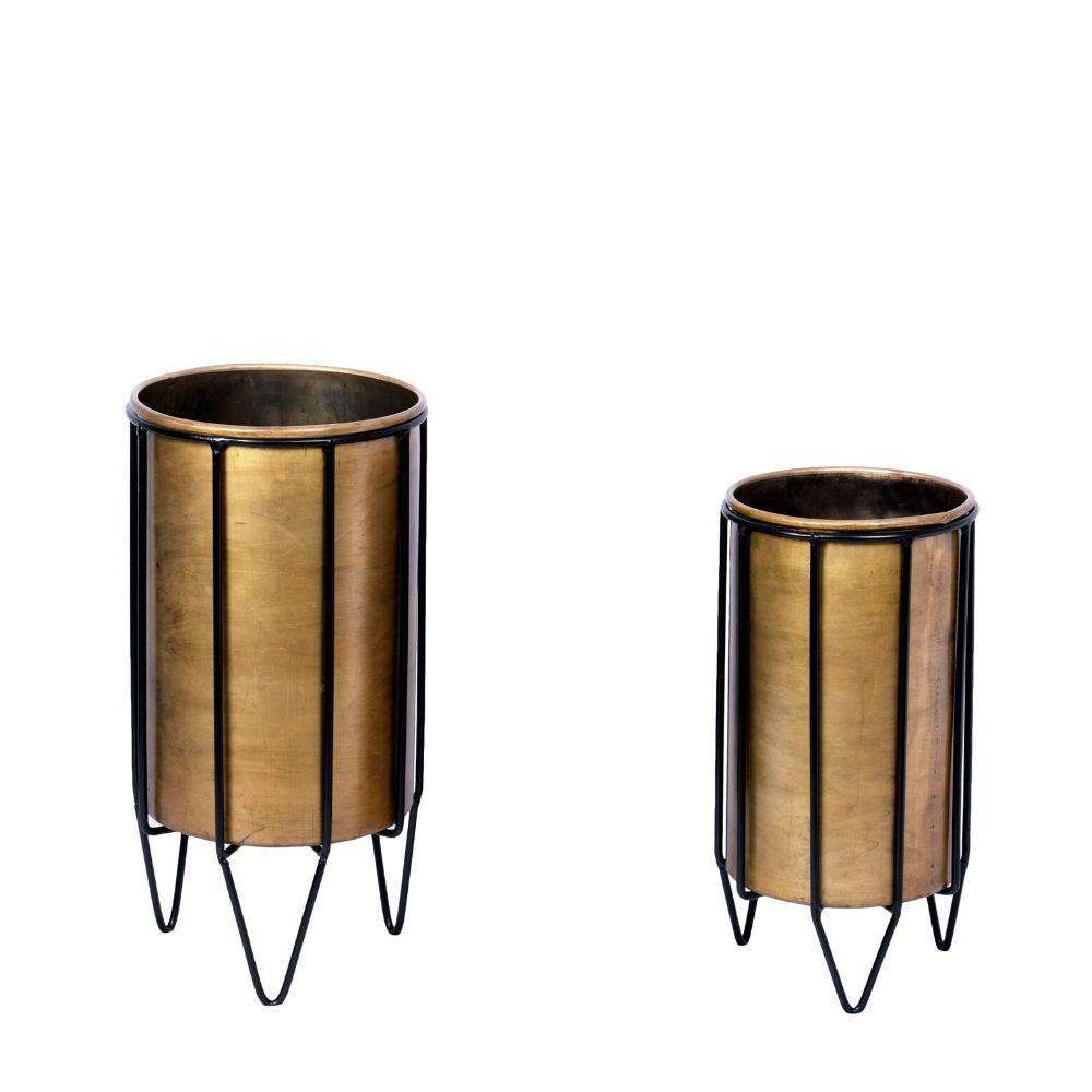 Neva - Brass Planter With Black Stand ArtiPlanto