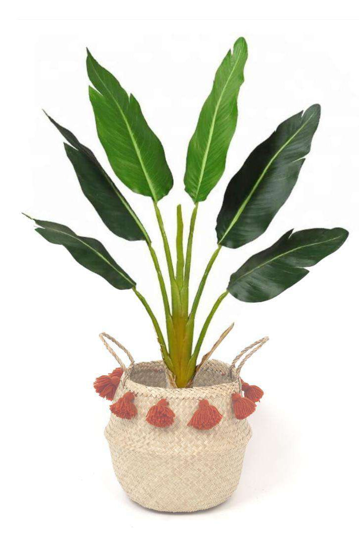 PORTA - Seagrass Basket With Orange Pompoms ArtiPlanto