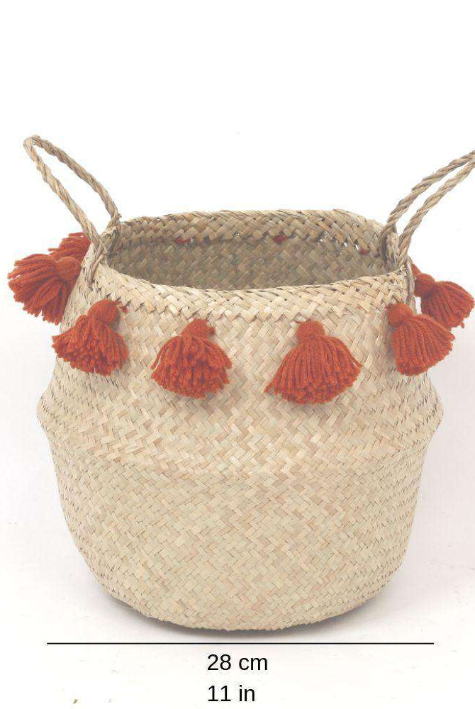 PORTA - Seagrass Basket With Orange Pompoms ArtiPlanto