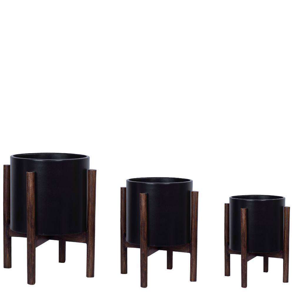 Rica - Mid-Century Modern Plant Stand With Black Planter (Multiple Sizes) ArtiPlanto