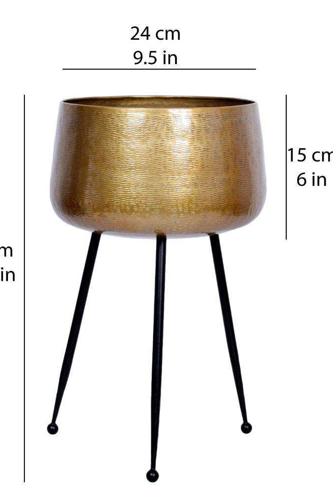Sara - Brass Planter With Black Legs Brass Planter