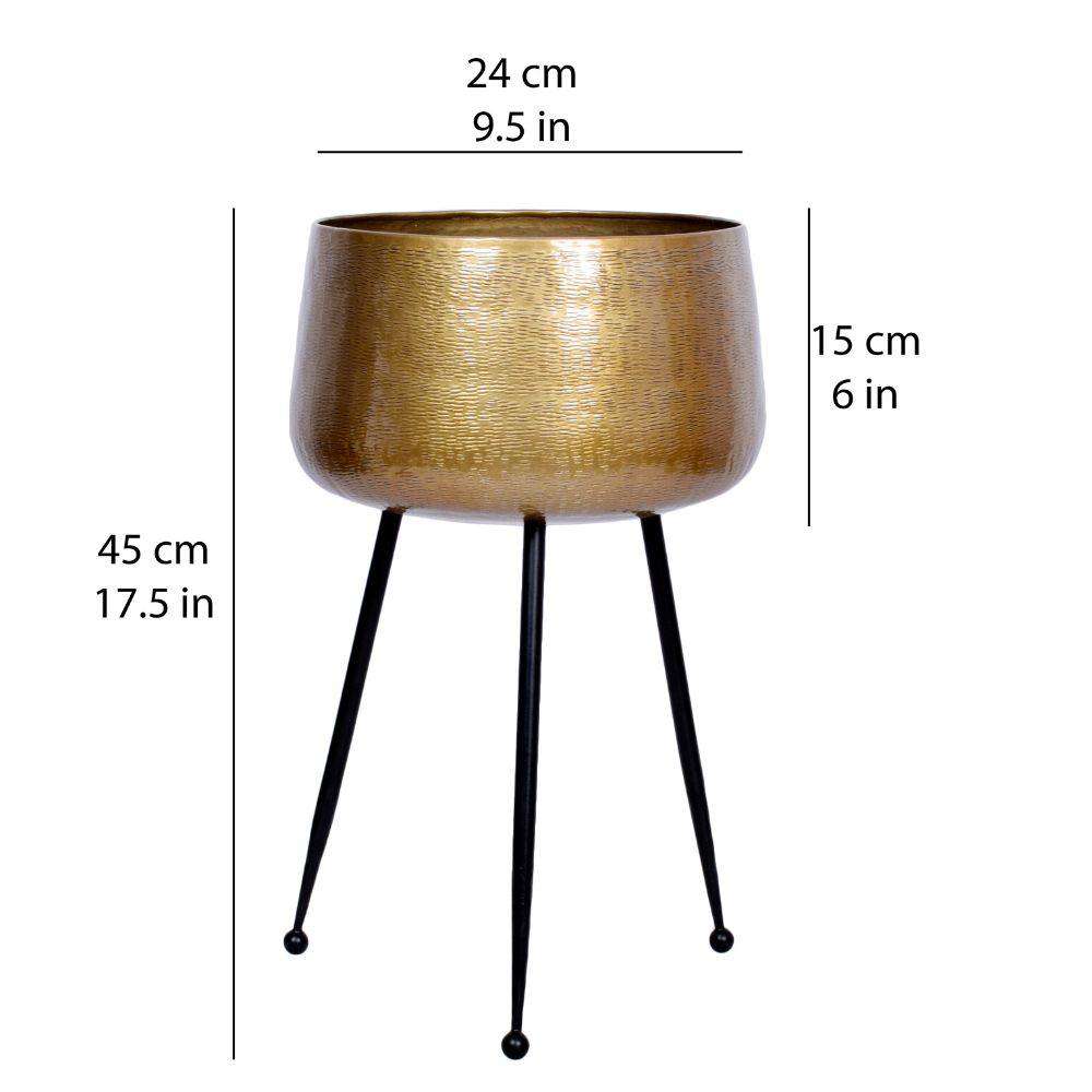 Sara - Brass Planter With Black Legs Brass Planter