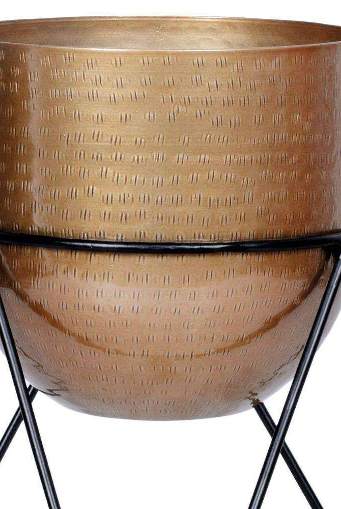 Teresa - Brass Mid-Century Planter With Black Metal Stand ArtiPlanto