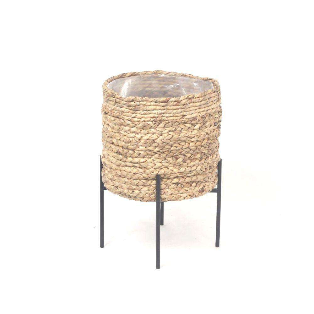 ISHA- Braided Planter On Black Stand Planter ArtiPlanto