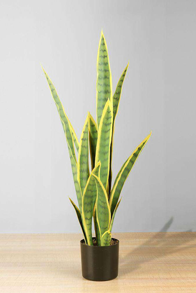 ZORA Artificial Snake Sansevieria Yellow And Green Potted Plant 30'' ArtiPlanto