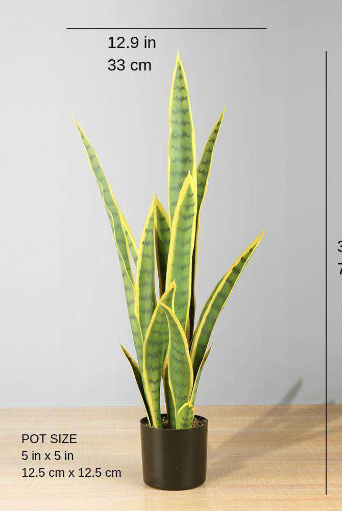 ZORA Artificial Snake Sansevieria Yellow And Green Potted Plant 30'' ArtiPlanto