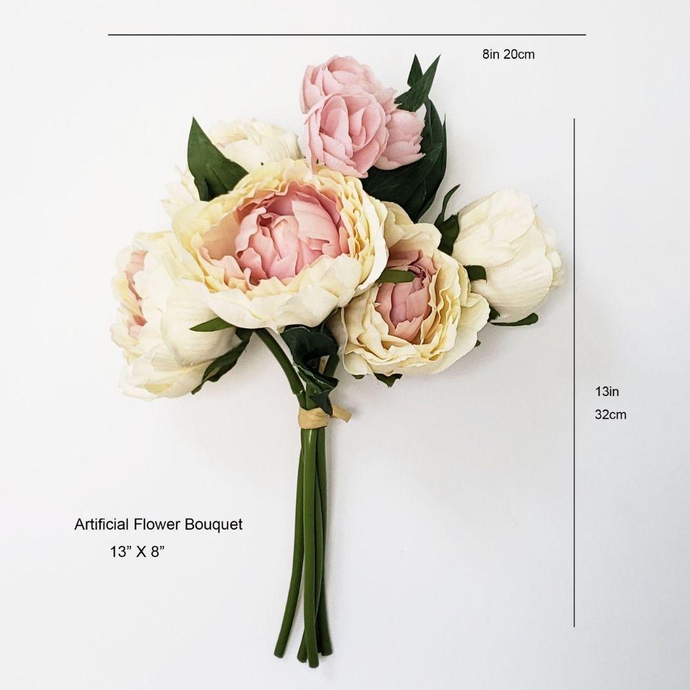 Peach Pink And Cream Artificial Peony Flower Bouquet 13’’X8’’