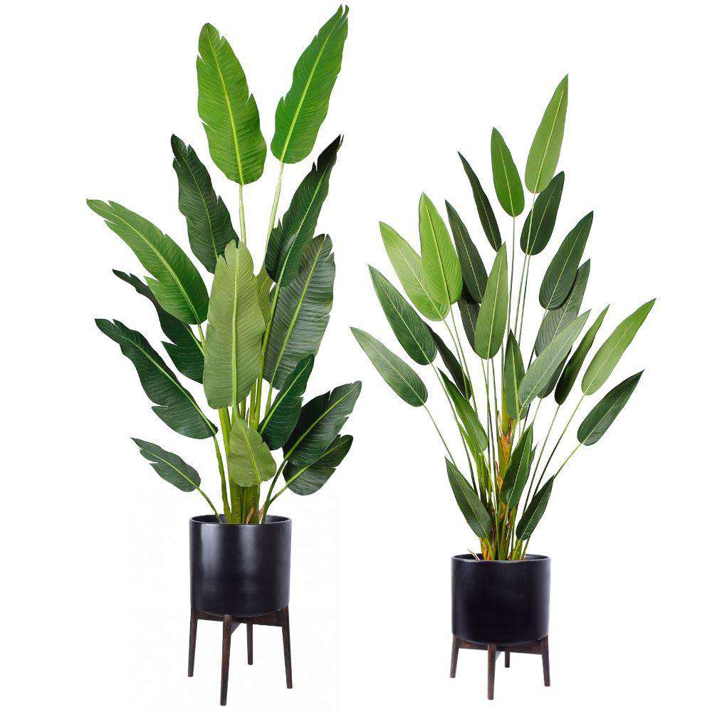 CEZA - Brass Modern Plant Stand With Black Planter ArtiPlanto