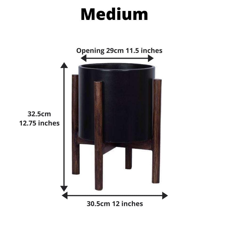 Rica - Mid-Century Modern Plant Stand With Black Planter (Multiple Sizes)