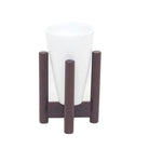 VASE - White Bamboo Mid-Century Tabletop Planter On Wood Stand ArtiPlanto