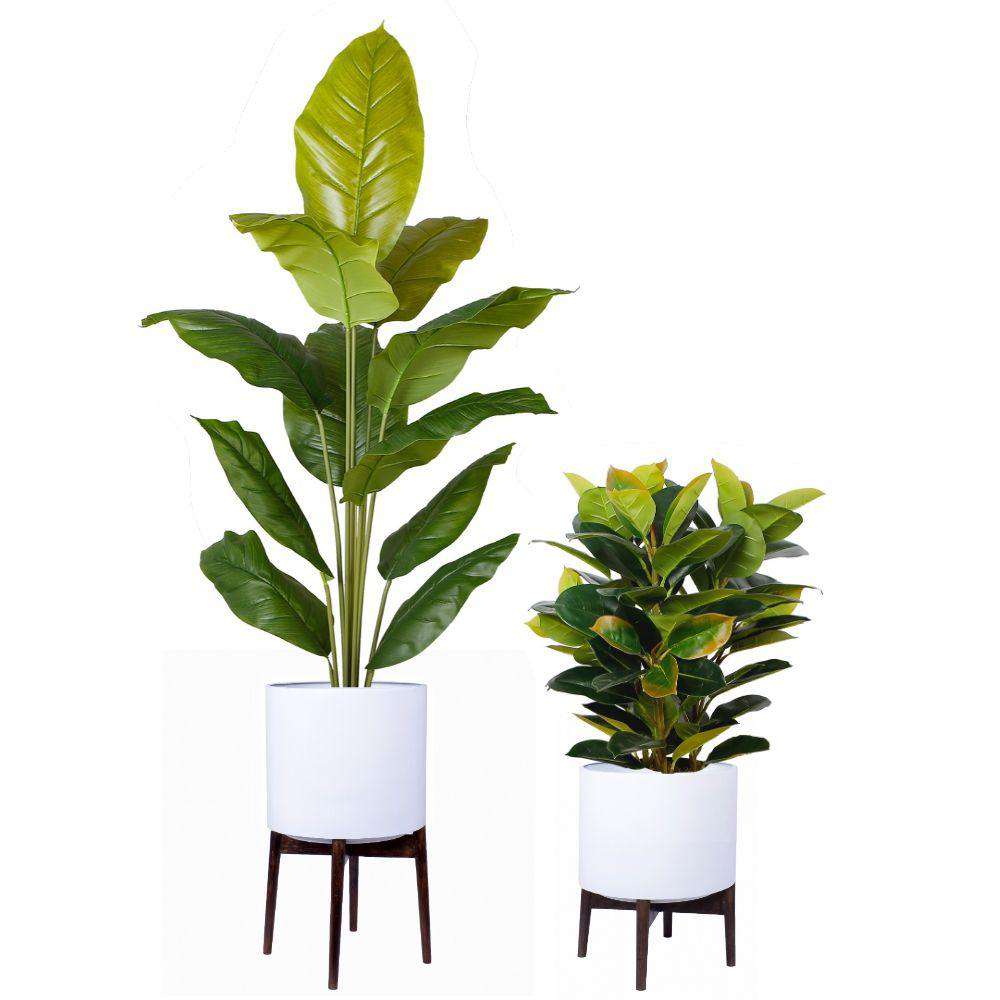 ZARITA -Mid-Century Modern Plant Stand With White Planter ArtiPlanto
